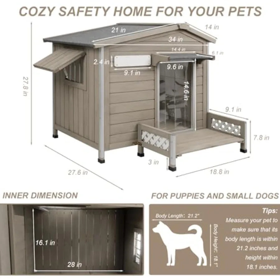 Wooden Dog House Outdoor Weatherproof Durable Dog Kennel Outside with Porch Anti-Chewing Iron Frame Dog House for Small Medium